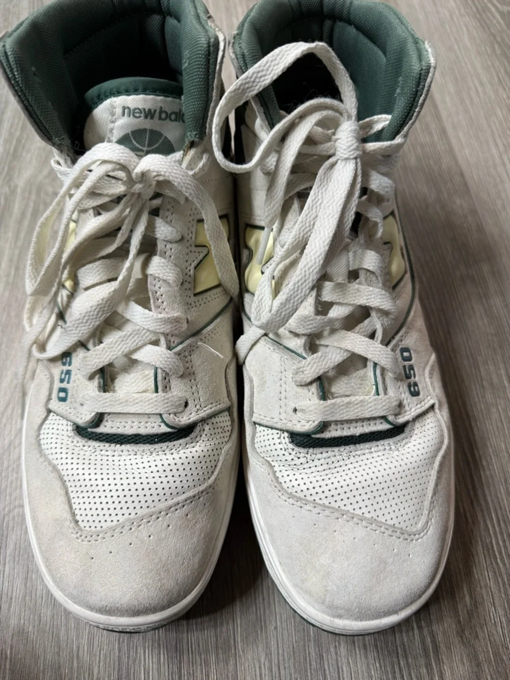 New Balance 650 High Top Size 10 White Green Suede Retro Dad Shoe Basketball NB - Picture 2 of 16
